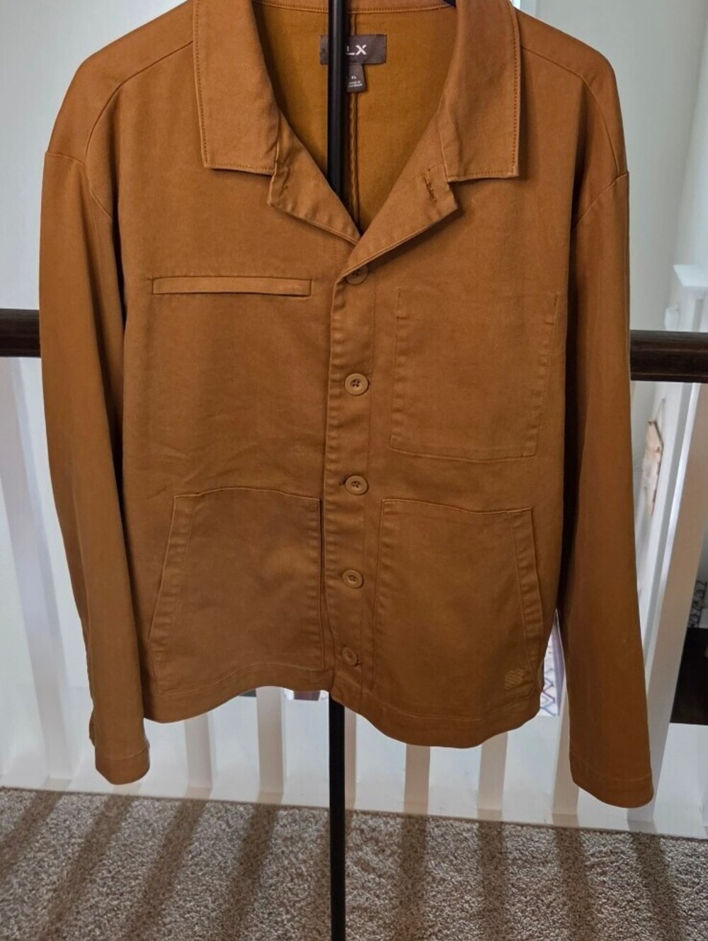 Mens FLX Vintage Style Chore Brown Button-Up Jacket XL